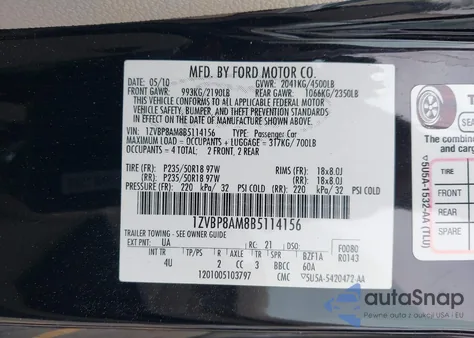 2011 Ford Mustang V6 Premium из США, поврежденный, VIN 1ZVBP8AM8B5114156